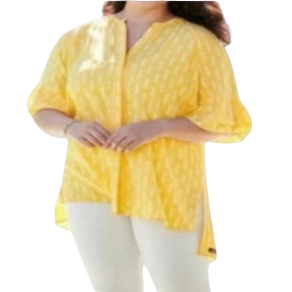 Matilda Jane Top Blouse Women's Size Medium Yellow Spring Bell Sleeves